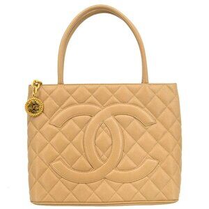 Chanel Beige Calfskin Medallion Tote Handbag